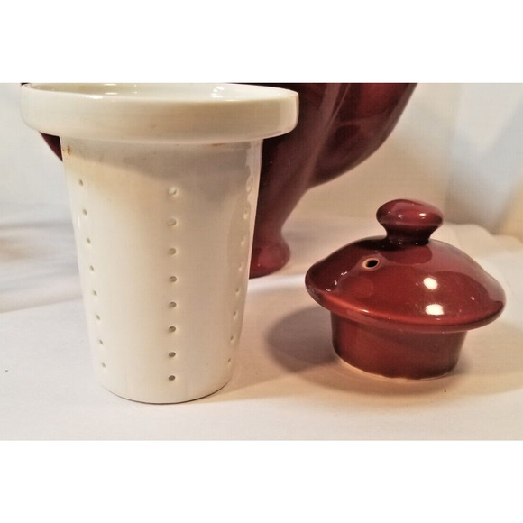 Vintage McCormick Tea Pot Teapot Burgundy Tea Strainer Insert Baltimore MD USA - Picture 7 of 9
